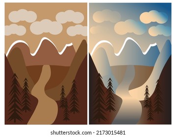 Vertical cartoon landscapes for decorative illustrations