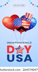 Vertical Celebrate the Fourth of July with a vibrant display of patriotic symbols, balloons, and red, white, and blue decorations for the American Independence Day holiday.