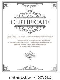 Vertical Certificate Template Diploma.  Linear Vintage Frame for Design Certificate. Vector Ornament Decoration Design Element. Flourishes calligraphic frame   for Invitations, Posters, Badges.