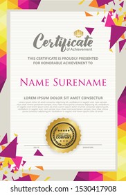 Vertical Certificate Template with Polygonal Geometric Pattern. Vector illustration