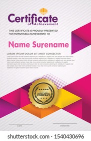 Vertical Certificate Template with Polygonal Geometric shape Pattern background. Vector illustration