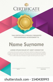 Vertical Certificate Template with Polygonal Geometric shape Pattern background. Vector illustration