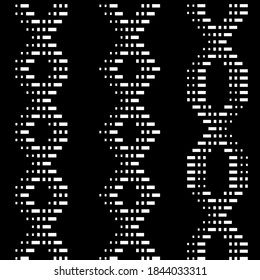 Vertical chains composed of simple flat white rectangles and squares on a black background. Seamless vector pattern.