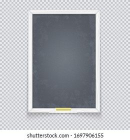 Placa de tiza vertical de madera blanca. Ilustración vectorial con sombra caída en un fondo transparente.