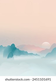 Vertical Chinese style ink landscape background