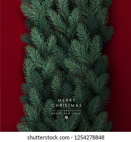 Vertical Christmas Border made of  Realistic Pine Branches