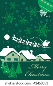 Vertical Christmas card design in green tones. vector Illustration. No Gradients were used very easy to edit.