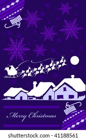 Vertical Christmas card design in purple tones. vector Illustration. No Gradients were used, very easy to edit.