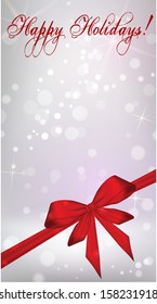Vertical Christmas holiday background with red ribbon bow