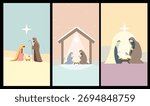 Vertical Christmas Nativity Scenes – Holy Night Illustrations for Mobile Projects
Three cozy winter nativity scenes in vertical format showing the Holy Family and the Star of Bethlehem. 