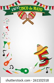 Vertical Cinco de Mayo celebration template poster design with Mexican design elements. Editable EPS10 Vector Illustration and jpg.