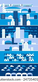 Vertical cityscape panorama Megapolis city view Smart city. Urban landscape with many building. Collection of houses, skyscrapers, buildings, supermarkets with streets and traffic. Vector illustration