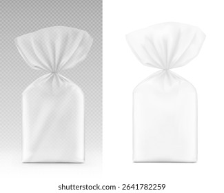 Vertical clear bag with clip band mockup. Vector illustration isolated on white background. Ready to use for your design. Mockup will make the presentation look as realistic as possible. EPS10.