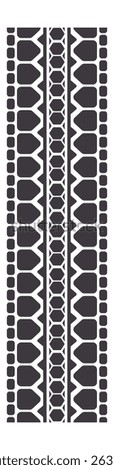 Vertical close up of tire tread pattern featuring repeating geometric shapes, lines, and textures, creating a visually striking design suitable for automotive and transportation related projects