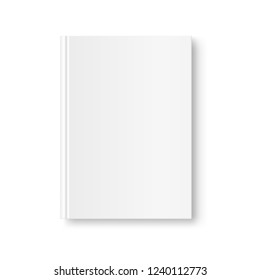 Vertical closed book mock up isolated on white background. White blank cover. 3D realistic book, notepad, diary etc vector illustration