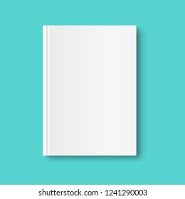 Vertical closed book mock up isolated on mint green background. White blank cover. 3D realistic book, notepad, diary etc vector illustration