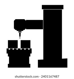 Vertical cnc machine black icon on white background.