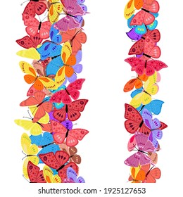 vertical collection of colorful seamless borders with butterflies for your design