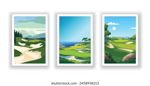 Vertical Collection of Golf Courses: Vector Illustration