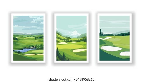 Vertical Collection of Golf Courses: Vector Illustration