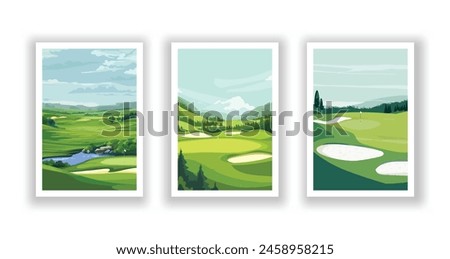 Vertical Collection of Golf Courses: Vector Illustration