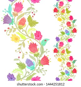 vertical collection of seamless borders with fancy flowers on white background for your design