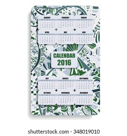 vertical color calendar 2016 hand painted in the style of floral zentangle and Doodle
