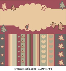 vertical colored lines on the cover with hearts and flowers