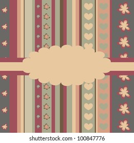 vertical colored lines on the cover with hearts and flowers
