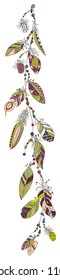 Vertical colored  ornamental pattern with a rope with feathers and beads in vector graphic in tribal style