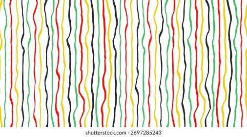 Patrón sin fisuras de rayas onduladas de color Vertical. Fondo de líneas de doodle dibujadas a mano, lindo Fondo de pantalla para niños o diseño de papel de regalo. Vector del patrón del bebé con las rayas onduladas desiguales de la Vertical, textura simple.