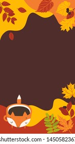 Vertical colorful background with abstract layers, paper cut waves, hand drawn fall leaves. Autumn vector background design layout for banners, presentations, flyers, posters, wallpaper