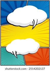 quadrinho colorido vertical, modelo de layout de desenho animado pop art meio-tom pontilhado fundo com espaço em branco para adicionar sua ilustração de vetor de texto