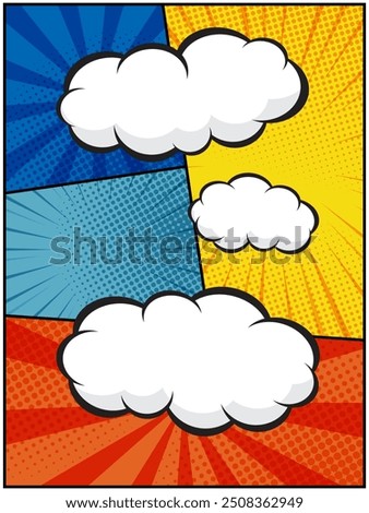 vertical colorful comic book, pop art cartoon layout template halftone dotted background with blank space for add your text vector illustration