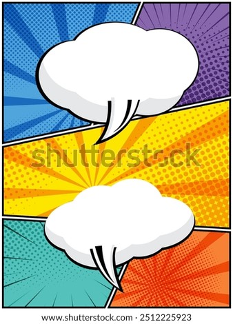 vertical colorful comic book, pop art cartoon layout template halftone dotted background with blank space for add your text vector illustration