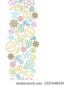 vertical colorful doodle line summer beach and marine concept seamless pattern on white background. vector abstract illustration. 