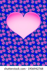 vertical colorful greeting card with a pink heart and roses on a blue background. a4. happy valentine's day. greeting card design. template.