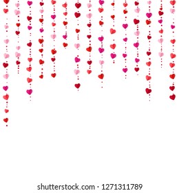 Vertical colorful heart garlands. Valentines Day romantic background. Wrapping paper background. Vector illustration