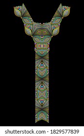 Vertical colorful neckline. Ethnic ornament made of dots. Vector print with decorative elements and beads for embroidery, for women's clothing.	