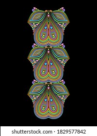 Vertical colorful neckline. Ethnic ornament made of dots. Vector print with decorative elements and beads for embroidery, for women's clothing.	
