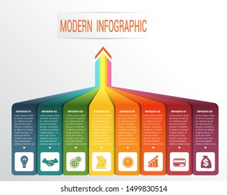  Vertical colourful strips with prospect and shade. Vector template Infographic for 8 options. 