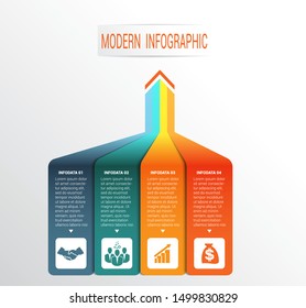  Vertical colourful strips with prospect and shade. Vector template Infographic for 4 options. 