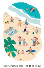 A vertical composition of a beach and people enjoying summer