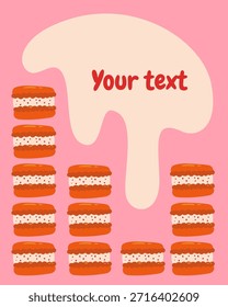 Vertical composition of Christmas macarons with space for text. Sweet holiday dessert illustration perfect for greeting cards, posters, and festive banners.
