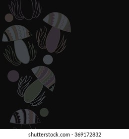 Vertical composition of floral  pattern, doodles,leaves,stylized mushrooms,zigzag,spots, hole, seamless  . Hand drawn.