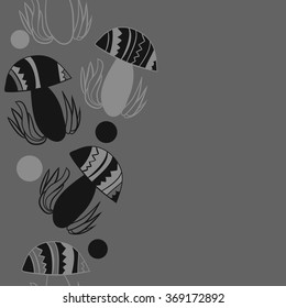 Vertical composition of floral  pattern, doodles,leaves,stylized mushrooms,zigzag,spots, hole, seamless  . Hand drawn.