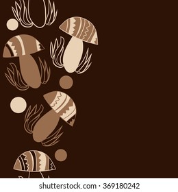 Vertical composition of floral  pattern, doodles,leaves,stylized mushrooms,zigzag,spots, hole, seamless  . Hand drawn.