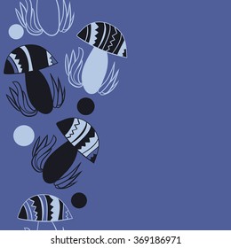 Vertical composition of floral  pattern, doodles,leaves,stylized mushrooms,zigzag,spots, hole, seamless  . Hand drawn.