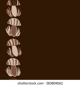 Vertical composition of floral  pattern, doodles,leaves,stylized mushrooms,zigzag,spots, hole, copy space, seamless  . Hand drawn.