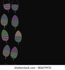 Vertical composition of floral seamless pattern, doodles, acorns,zigzag,spots, hole, copy space. Hand drawn.